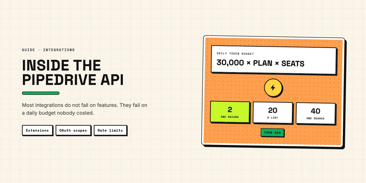 Illustration: daily API token budget, the token cost of a record, a list and a search, then a 429