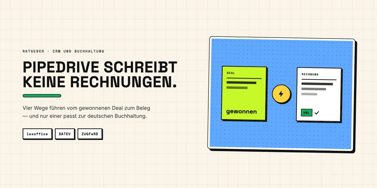 Pipedrive-Deal wird zur Rechnung: Illustration mit Beleg und ZUGFeRD-Datensatz